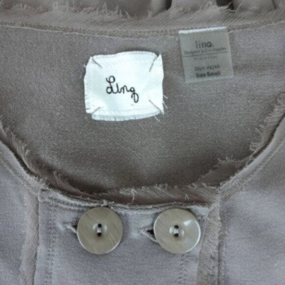 Linq boho Soft Sweatshirt Dress Silk Trim Taupe Small - Picture 4 of 5